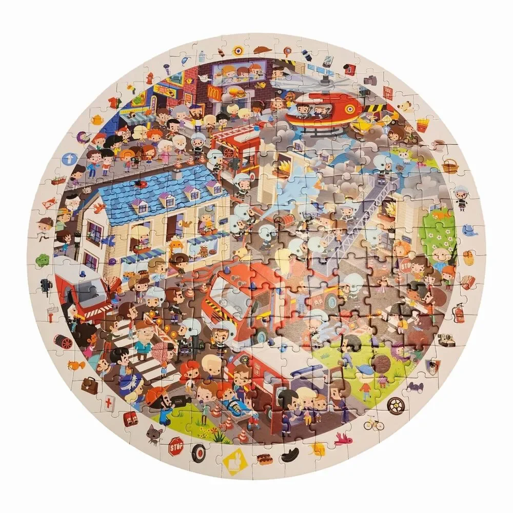 Janod FIREMEN Observation Jigsaw Puzzle PAL Award 208 pc Latching Box Complete
